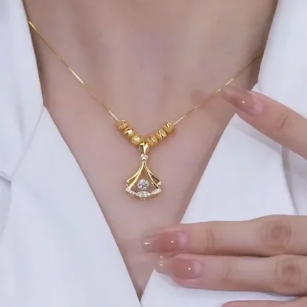 Elegant Gold Plated Fan Necklace for Women | Stylish Pendant Jewelry
