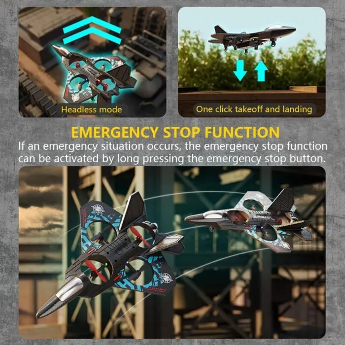 TAK TAK RC Fighter Jet Drone Toy – 2.4GHz Remote Control, 360° Stunt Plane with Lights