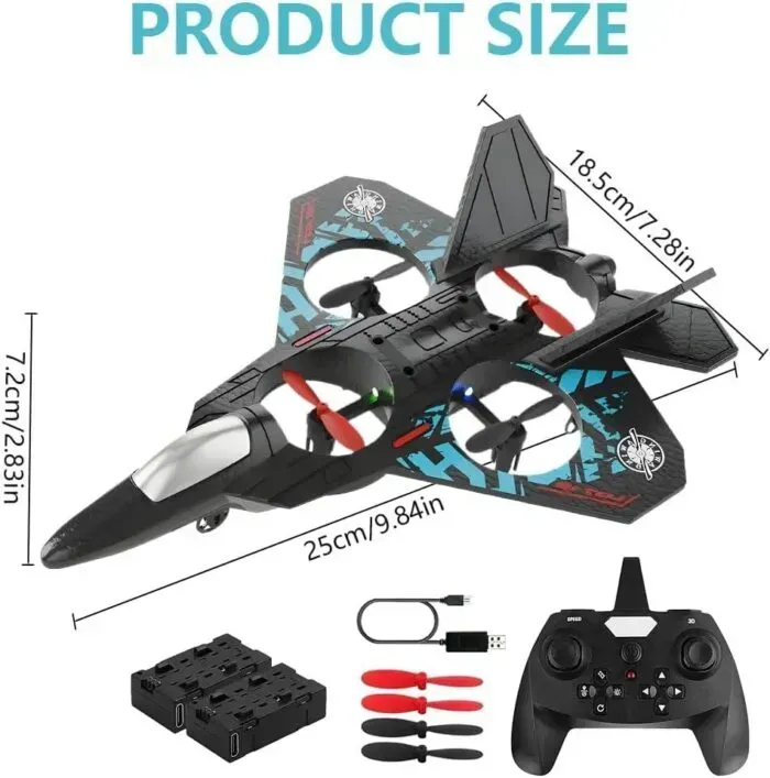 TAK TAK RC Fighter Jet Drone Toy – 2.4GHz Remote Control, 360° Stunt Plane with Lights